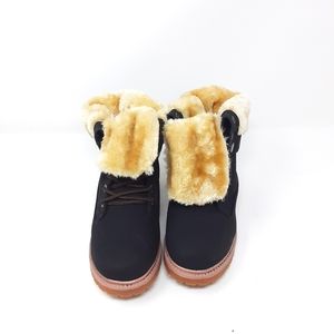 Faux Fur Black Construction Boots 1
